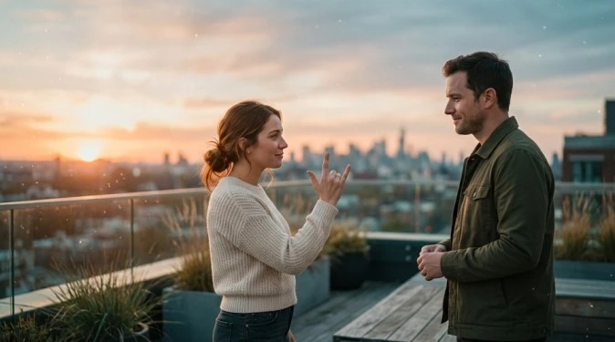 Person demonstrating the I Love You in Sign Language (ASL) hand sign