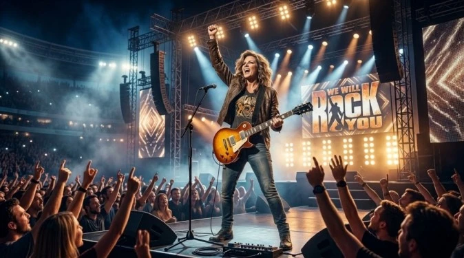 We Will Rock You lyrics meaning by Queen featuring Brian May's iconic rock anthem.